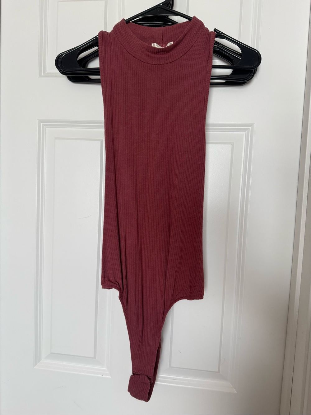 NanaMacs Ribbed Mock Neck Sleeveless Bodysuit - Burgundy